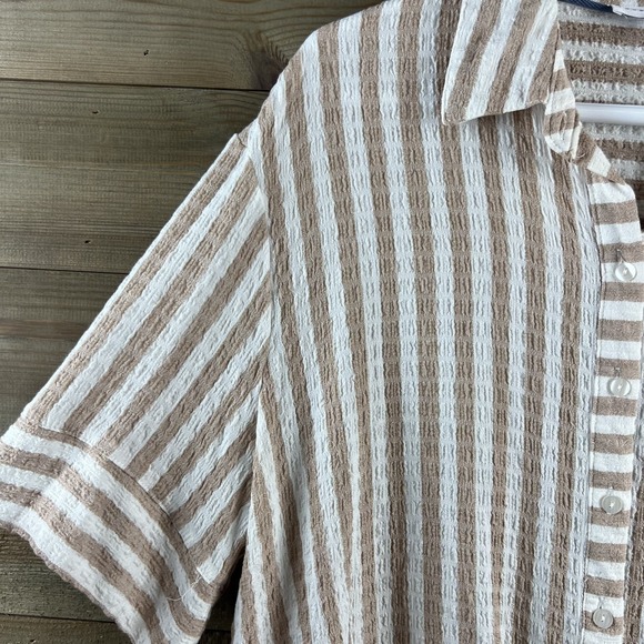 Jane + Delancey Womens Shirt Short Sleeve Button Up Striped Beachy Coastal XL - Picture 4 of 7